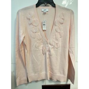 Ann Taylor LOFT Pink Ruffle V-Neck Cardigan Small NWT